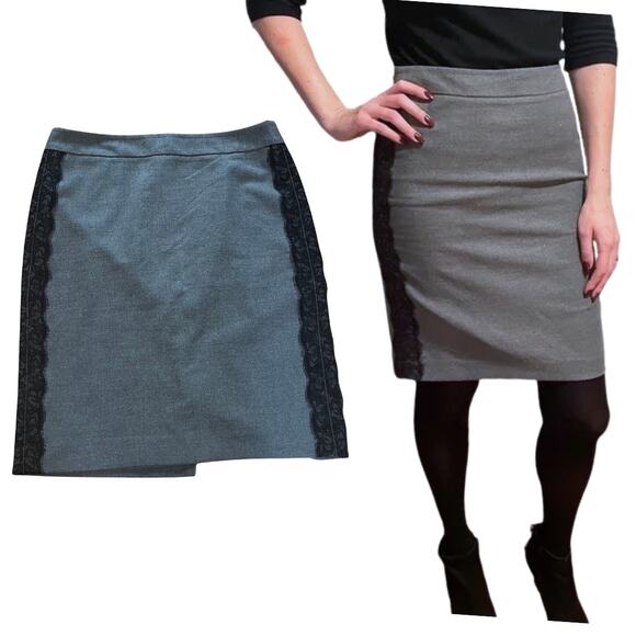 LOFT Gray Pencil Skirt Size 6 Lace Trim Workwear Office Siren Corpcore Style - Picture 1 of 9